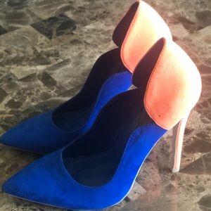 Blue and Orange Suede Heels